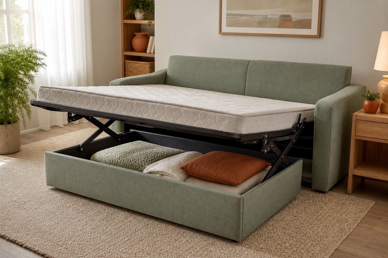Sleeper sofa opened into a bed